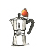 Laden Sie das Bild in den Galerie-Viewer, Bialetti mit Rotkelchen Illustration