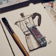 Laden Sie das Bild in den Galerie-Viewer, Bialetti Skateboard Illustration
