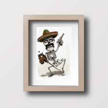 Laden Sie das Bild in den Galerie-Viewer, &quot;¡Ay, caramba! - Revolver-Skelett mit Steckenpferd&quot; Illustration
