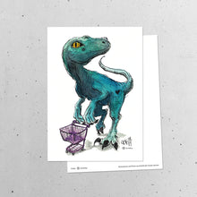 Laden Sie das Bild in den Galerie-Viewer, &quot;Velociraptor, Shop-o-saurus mit Einkaufswagen&quot; Illustration
