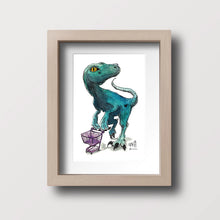Laden Sie das Bild in den Galerie-Viewer, &quot;Velociraptor, Shop-o-saurus mit Einkaufswagen&quot; Illustration
