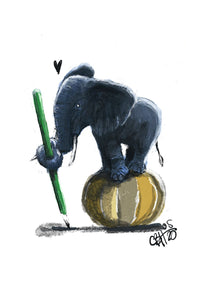 "Kleiner Elefant mit Bleistift" Illustration