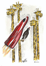 Laden Sie das Bild in den Galerie-Viewer, 4er-Set Postkarten: Kuh, Giraffen, Dino, Skelett
